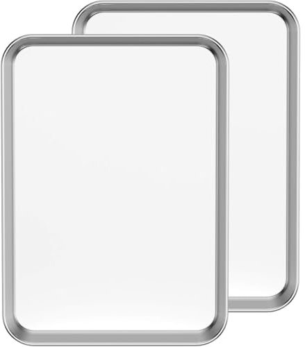 Set de 2 Plaques à Pâtisserie, Set de Plaques à four en Acier Inoxydable, Set de Cuisson avec Rebord - Poêle à Servir, Non Toxique, Facile à Nettoyer et Résistant au Lave-Vaisselle (31x24x3.1CM)