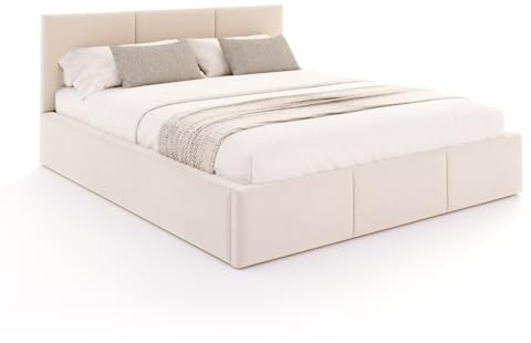 FDM Polsterbett 180x200 cm Doppelbett mit Lattenrost Bettkasten Stauraum Fresia Trinity beige mit Kopfteil modern