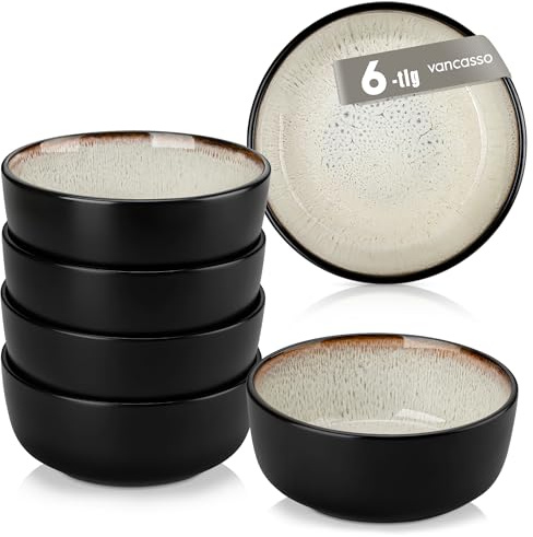 Skål set för 6 personer, Vancasso AMBER flingskålar av stengods, skålset 840 ml, dessertskål för sallad soppor, liten skål Ø 16 cm, mikrovågsugnssäker och diskmaskinssäker, ljusgul