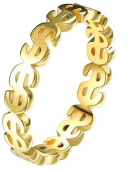 OAKKY Damen Hip Hop Punk zierlich Elegant Klassisch Dollarzeichen Münzring Edelstahl Reich Symbol Glück Reichtum Geld Band Gold Größe 60 (19.1)