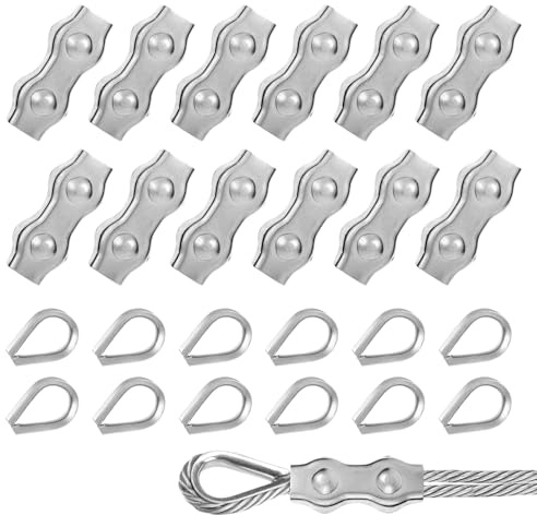 24 morsetti per fune in acciaio inox Duplex M3, morsetti per fune in acciaio da 3 mm e corda in acciaio inox, tenditori per il fissaggio, connettori per recinzioni e stendibiancheria