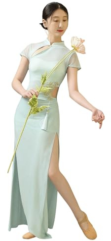 ROYAL SMEELA Qipao Lungo con Bordado per Donna, Abito Cheongsam con Maniche Corte e Taglio Aperto Adulto