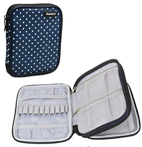Damero Tasche für Häkelnadeln, Handarbeitstasche für Haken, Blau Punkt | Tragbares Reißverschluss Etui für Stricknadeln, Stricktasche für Stricknadeln mit Doppelter (Nur Tasche)