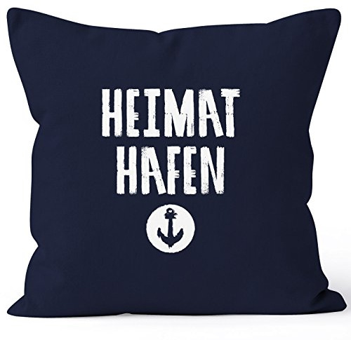 MoonWorks Kissenbezug Hafen Anker Kissen-Hülle Deko-Kissen Baumwolle Navy 40cm x 40cm
