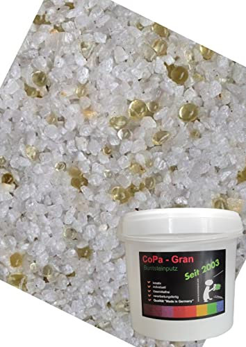 20kg Buntsteinputz Mosaikputz 1-3mm SOP14 Weiß + Glas Vanille Wandputz - Hergestellt in Bayern -