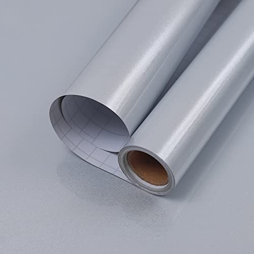Hode Grey High Gloss Vinyl Wrap for Furniture, Waterproof Sticky Back Plastic Roll Peel and Stick Self Adhesive Wallpaper, Contact Paper for Kitchen Worktops Vinyl Covering Glittery 30cmx3m