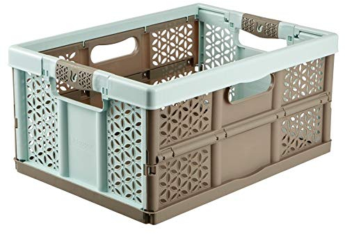 keeeper 1 x 32 Litre Extra Strong Folding Plastic Stacking Storage Crates Box - 30KG LOAD CAPACITY PER BOX - SOFT HANDLES - GREAT VALUE