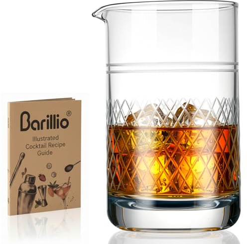 Barillio Crystal Cocktail Mixing Glass - 20 Oz (600 ml) Seamless Weighted With Thick & Sturdy Bottom Cocktail Stirring Pitcher | Old Fashioned Beaker - Bartender Mixology Accessories to Stir Cocktails