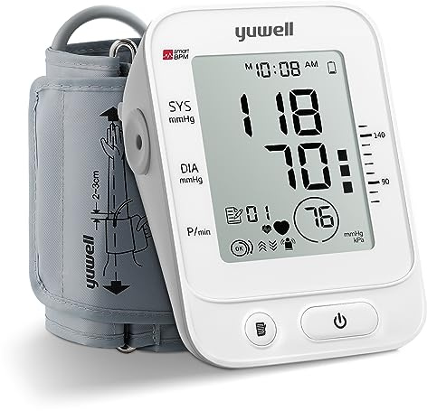 yuwell Blood Pressure Monitor, Large Upper Arm Blood Pressure Cuff, Digital Blood Pressure Machine for Home Use, Large Display, Stores 99 Readings, Voice Broadcasting with Power Adapter and Batteries