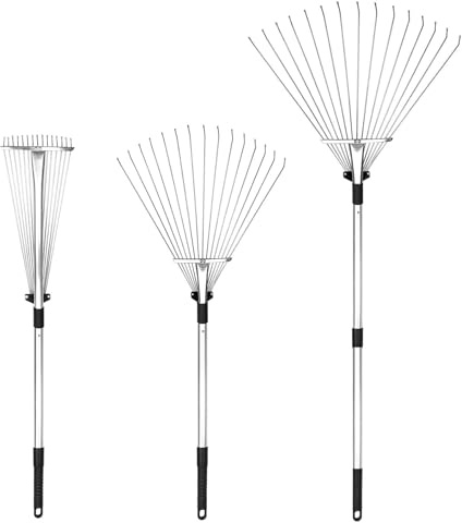 Buyplus Verstellbarer Garten-Laubbesen – 61 bis 160 cm Teleskop-Metallrechen, erweiterbar, zusammenklappbar, für Rasenhof, Blumenbeete und Dach