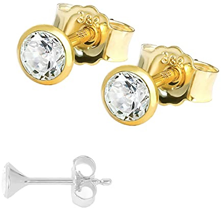 NKlaus Ohrstecker 333er Gelbgold 8 Karat Zirkonia weiß 2–5mm 2 Stück | Für Damen, Herren und Kinder