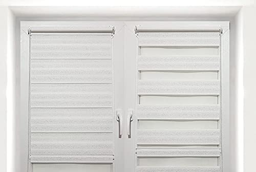 TROYAHOME® Doppelrollo Klemmfix Ohne Bohren Duo Rollo Fenster Rollo Easyfix (Silber Weiß, 40 x 150 cm (Stoffbreite 37 cm)