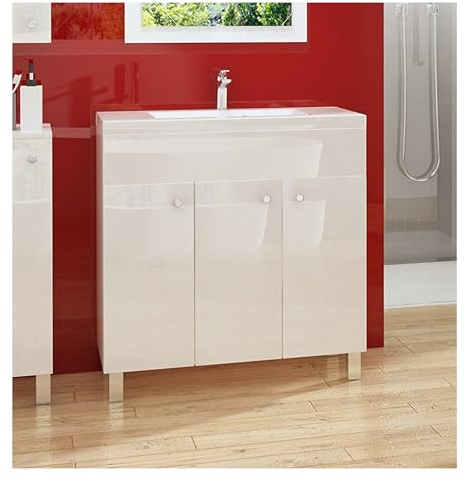 paplinskimoebel Waschbecken mit Unterschrank 80 cm Breit | Badezimmerschrank IGA Sink | Badmöbel Set für Badezimmer & Gäste-WC | Waschtisch mit Unterschrank Stehend | Waschbeckenunterschrank Weiß