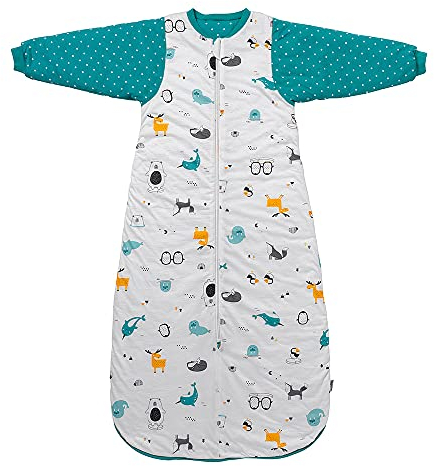 schlummersack Kinder Bio Winterschlafsack Baby 130 cm Polarfreunde | Schlafsack Baby mit Ärmel Winter 3.5 Tog Baby Schlafsack Bio Baumwolle | Winter Bio Schlafsack Baby