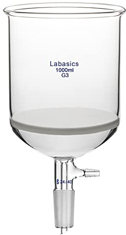 Labasics Embudo de Filtración Buchner de Vidrio de Borosilicato con Frita Gruesa (G1), 114mm I.D, 120mm de Profundidad, Buchner Filtering Funnel con Junta 24/40 y Tubería Dentada al Vacío (1L)