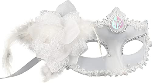 Jamron Femmes Fantaisie Masque Déguisement avec Strass/Plume pour Mascarade Fête Bal Halloween Carnaval SN070310 Blanc