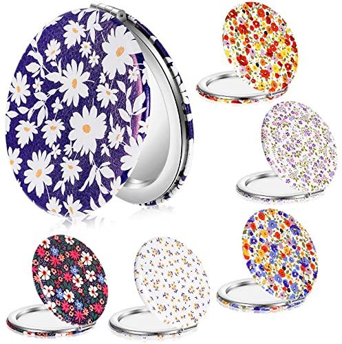Vicenpal 6 Pack Floral Compact Mirrors for Women, Mini Folding Pocket Makeup Mirror with Magnification, Portable Travel Purse Mirror, Gift for Birthday, Bridesmaids, Spring & Mother's Day Party