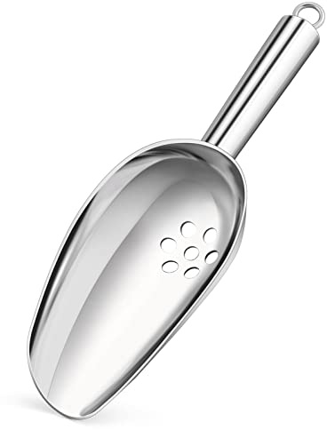 TeamFar 8 oz Ice Scoop with Holes, Stainless Steel Food Scoop Shovel