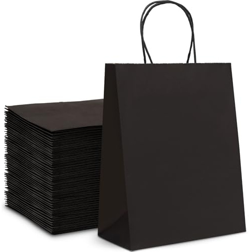 HAUSPROFI 25pcs Kraft Paper Bags for Gifts, Food & Sweets, Strong Carrier Bags with Twisted Handles for Kid Parties, Weddings, 27x21x11cm, Thicken 130gsm