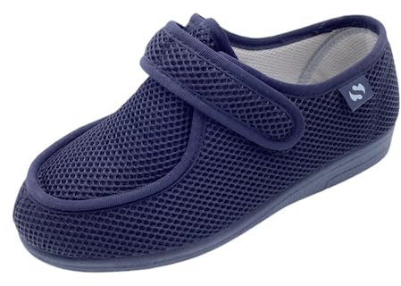Zapatillas Hombre/Mujer - Ancho Especial Pies Delicados - Antibacteriana Diabéticos Posoperatorio - Unisex - Negro y Marino - Tallas 36-48 (Marino Rejilla, numeric_40)