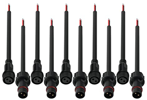 SEZO Connettore Impermeabile 2 Pin 5 Paia IP65 Impermeabile Connettore Elettrico con Cavo di Prolunga 18AWG 20CM per Striscia LED per Interni ed Esterni di Grandi Dimensioni Dado 22mm