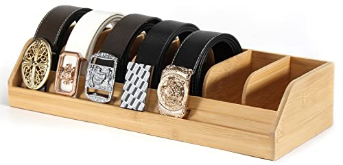 B4Life Organiseur de ceinture, 7 compartiments pour homme, support en bambou pour placard et tiroir, présentoir pour cintres muraux (jaune)