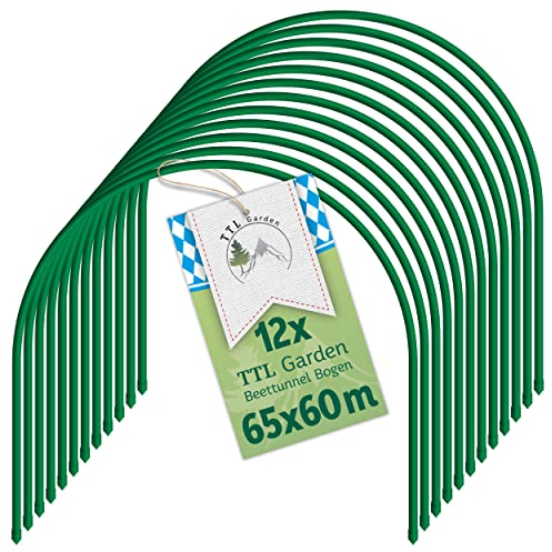 TTL Garden - Set di 12 fogli a tunnel da 65 x 60 cm, in acciaio rivestito, larghezza 65 cm, arco rotondo per copertura, aiuola rialzata, stabile e antiruggine