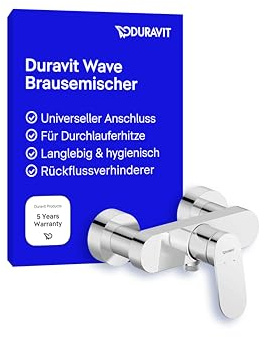 Duravit Wave Duscharmatur Aufputz für 1 Verbraucher, Badewannenarmatur mit Rückflussverhinderer, Einhebel-Brausemischer mit Keramikmischsystem, Chrom