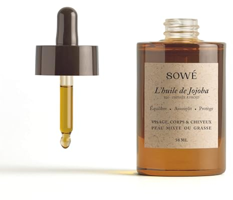 HUILE DE JOJOBA PURE - Bio, pure et pressée à froid - 50ml - Huile hydratante - Peaux mixtes ou grasses - Visage, corps et cheveux - Parfum de soin gratuit inclus