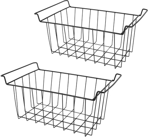 banapoy Paniers de Rangement en Fil Métallique pour Congélateur, 2 Bacs de Rangement pour Congélateur, Paniers en Fil Métallique avec Poignées, Bacs de Rangement Suspendus (L 48,5 cm X L
