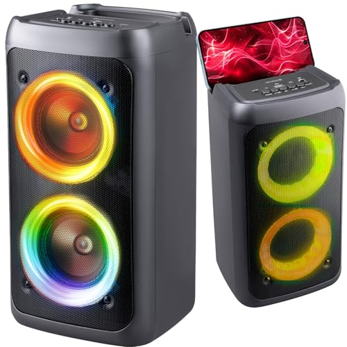 DEFENDER® Bluetooth Lautsprecher mit LED Licht, Musikbox Tragbarer Bluetooth Box 20W, Built-in FM Radio, MP3, SD, Stereo-Pairing, Perfekt für Zuhause, Draußen