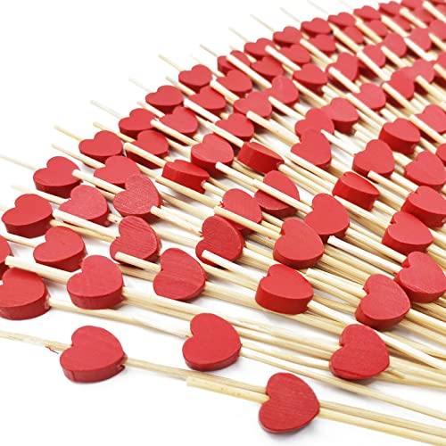 Oneroomone 100 Stück Cocktailspieße, Rotes Herz Cocktailspieße Holz Spieße Fingerfood Partypicker 12 cm für Grillgut, für Party Geschenk Fasching Geburtstag Party, Cocktails BBQ Kindergeburtstage