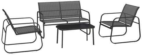 Outsunny Gartenmöbel-Set 4-TLG., Gartengarnitur mit 1 Zweisitzer, 2 Stühlen, 1 Couchtisch, Sitzgarnitur, Balkonmöbel-Set für Terrasse, Mesh, Schwarz