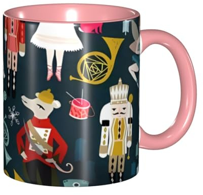 Tasses classiques roses en céramique pour cappuccino, latte, céréales, yaourt, lait, boissons chaudes ou froides, four à micro-ondes, motif casse-noisette, ballet, danse de Noël