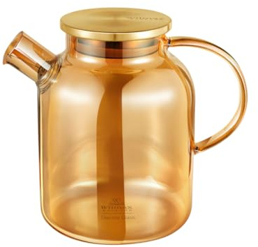 Wilmax - Théière en verre avec couvercle en acier inoxydable - 1600 ml - Théière pour thé en vrac - résistant à la chaleur - Théière - Théière en verre pour boissons chaudes et froides