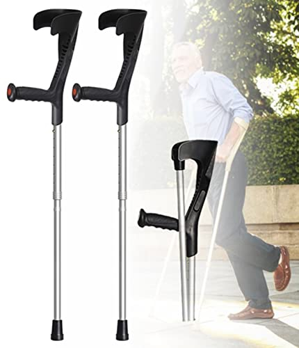 1 Paar Orthopädische Krücken, Unterarmgehstützen mit offener Manschette, Kanadische Krücken, Klappbarer verstellbarer Gehstock aus Aluminium, für Körpergröße 166-196cm, Tragkraft 150kg, Schwarz Lucky