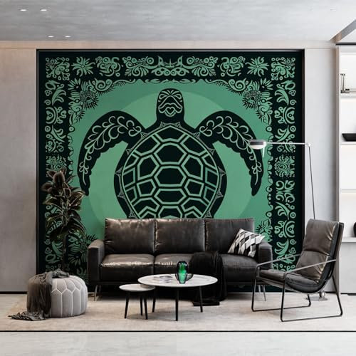 Art Papier Peint Intissé Rétro Mandala Tortue, Vert Papier Peint Photo 400 x 280 cm (WxH), pour Fresque Murale 3D HD pour Salon Chambre Cuisine