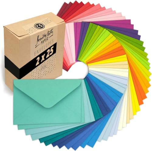 Japun - 50 farbige Briefumschläge (2 x 25 Farben) DIN C5 220 x 156 mm, bunt | Blanko Kuverts im Set aus 120 g/m² Papier zum Gestalten, Beschriften und Bedrucken, Umschläge mit Nassklebung, ohne Fenster