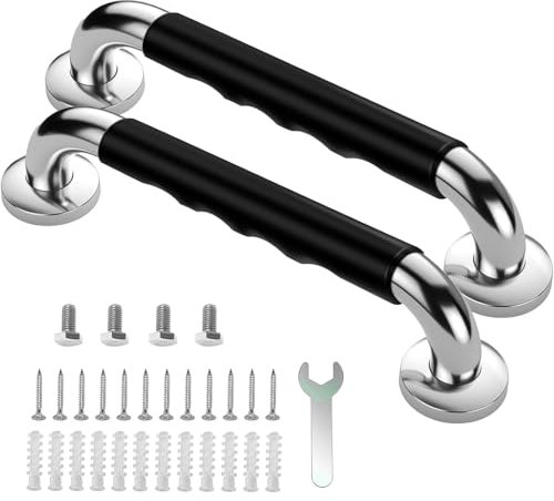 2 maniglie per anziani, impugnatura antiscivolo, 30 cm, in acciaio inox, per doccia, vasca da bagno, a parete, per WC, bagno, cucina, scale