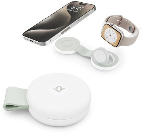 Twelve South Butterfly SE 2-i-1 Qi2 reseladdare för iPhone, Airpods och Apple Watch vit