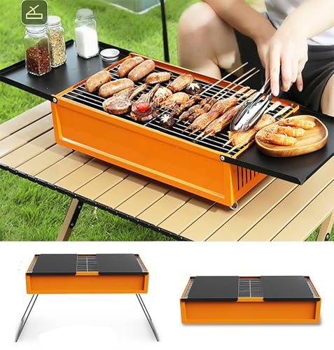 Holzkohlegrill Campinggrill Edelstahl Kleiner Grill Portable Picknickgrill BBQ Grills für Outdoor Garten Party - Orange