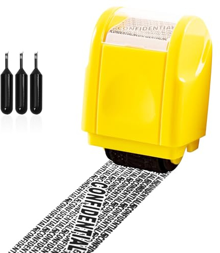 Frimärksstämpel för adressblockerare, identitetsstöldskydd, rullstämpel för integritet, säkerhetsstöld, personlig information, säkerhet, dataskydd, rullstämpel (gul, S)