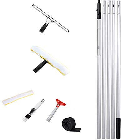 Limpiacristales profesional de 5 m con limpiador de microfibra y poste de aleación de aluminio ligero para una limpieza eficiente