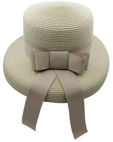 Sommer Panama Schlapphut Sonnenhut Damen Vintage Breite Krempe Schlicht Elegant Strohhut Runde Oberseite Strandhut(Beige)