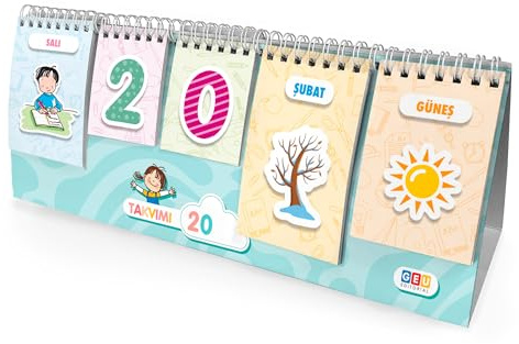 Kinder Kalender -Zeitlos Illustrierte Karten - Zum Lernen dem Datum, der Wochentage - Monate Jahre und Jahreszeiten - Kombinierbare Wimpern - Für Kinder ab 5 Jahren (Türkisch)