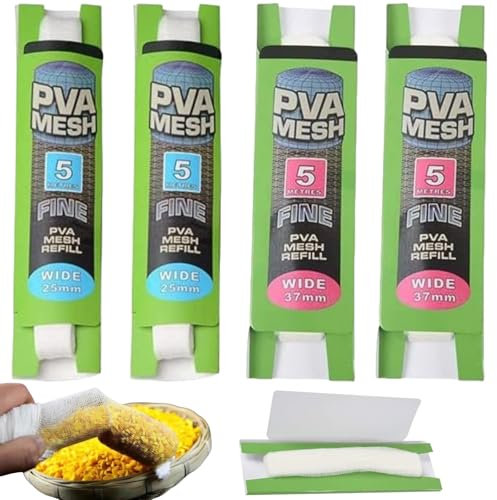 PVA Netz Angeln Set,4pcs Breit PVA Mesh Karpfen,PVA Netz Angeln Nachfüllung,Schnelles Schmelzen PVA Beutel,Angeln PVA Bags,Schnell Schmelzend PVA Beutel,für Boilie Köder Futter