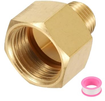 sourcing map Brass Pipe Fitting, 1/2 G Female × 1/4 NPT Male Brass Hex Nipple Pipe Fitting Connector, 1/2 to 1/4 Female Pipe Fitting Adapter with PTFE, Gold Tone