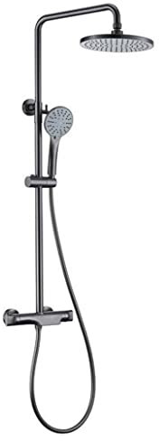 Shower Set Doccia Doccia Pistola termostatica Grigio Montaggio a Parete Deviatore in Ottone Miscelatore a Pioggia Rubinetti per Doccia da Bagno Set con soffione a Pioggia da 8 Pollici e doccetta,