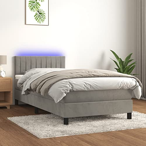 Juroupi Boxspringbett mit Matratze & LED Bett Mit Bettkasten Bett Boxspringbett Betten Boxspringbett Mit Matratze Hellgrau 80x200 cm Samt - 3134489