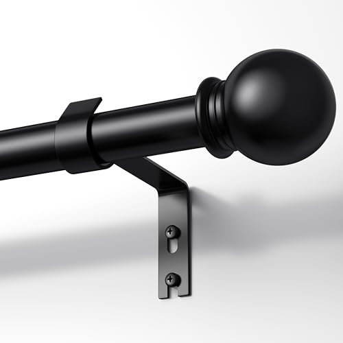 TRAROD Gardinenstange Schwarz 81-314cm, Vorhangstange Ausziehbar 16 mm Durchmesser, Metall Gardinenstange mit Kugelkopf Enden für Schlafzimmer, Wohnzimmer und Küchen, Schwarz Matt